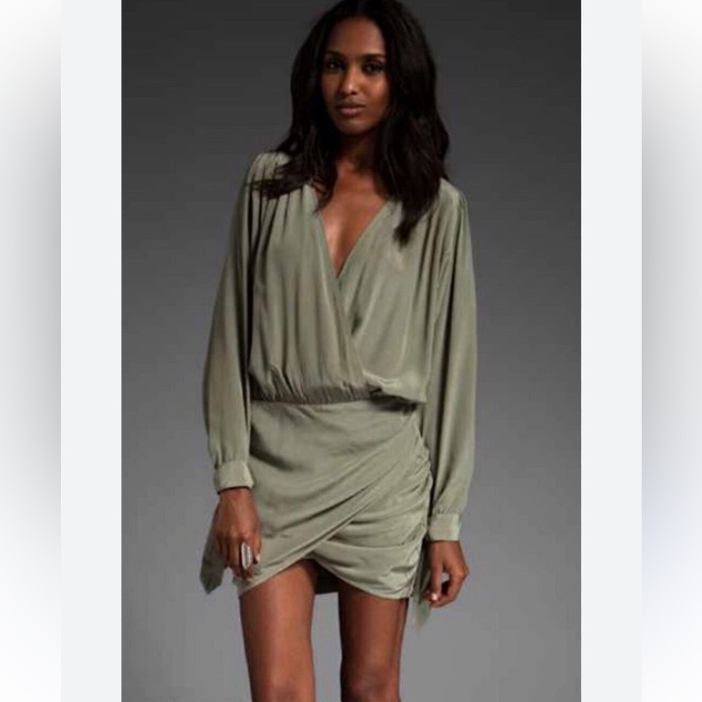 Maurie + Eve Olive Green Silk Mini Dress